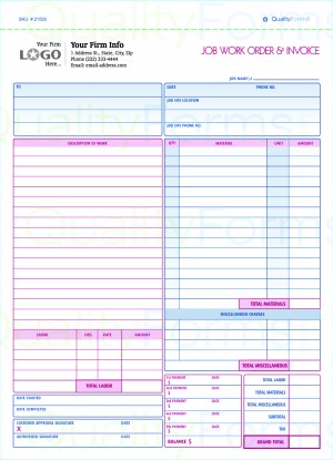 Job Work Order, Invoice & Grid Sheet,With Imprint, 2 Part Carbonless