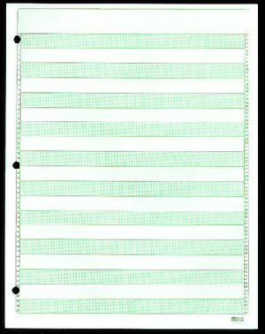 8-1/2 X 11", 1/2" Green Bar Paper, With 3 Hole Punch 20#