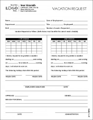 Employee Vacation Request Form, 8-1/2 x 11"