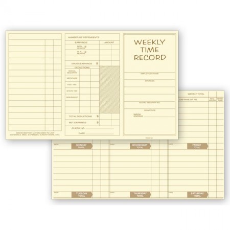 Pocket Size Weekly Time Cards, 8 X 5"