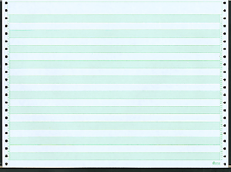 14-7/8 x11" Continuous Paper, 1/2" Green Bar, 20# 1 Part, No Side Perfs