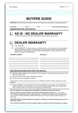 2 Part Federal Buyers Guides, Warranty
